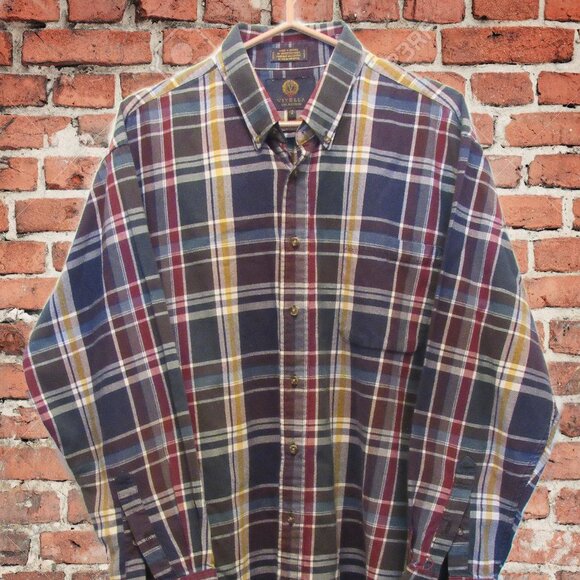 Vintage Viyella London Shirt Blue Flannel Plaid Canada Cotton Wool Blend 1X Tall - Picture 2 of 10